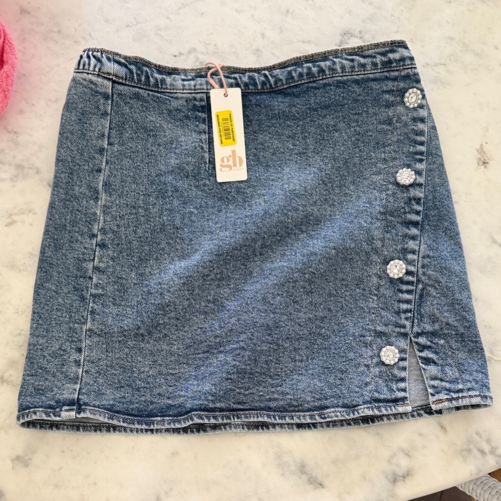 Giani Bernini Blue Denim Mini Skirt with Decorative Buttons